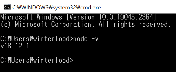 명령 프롬프트 창에서 node.js의 버전 확인하기