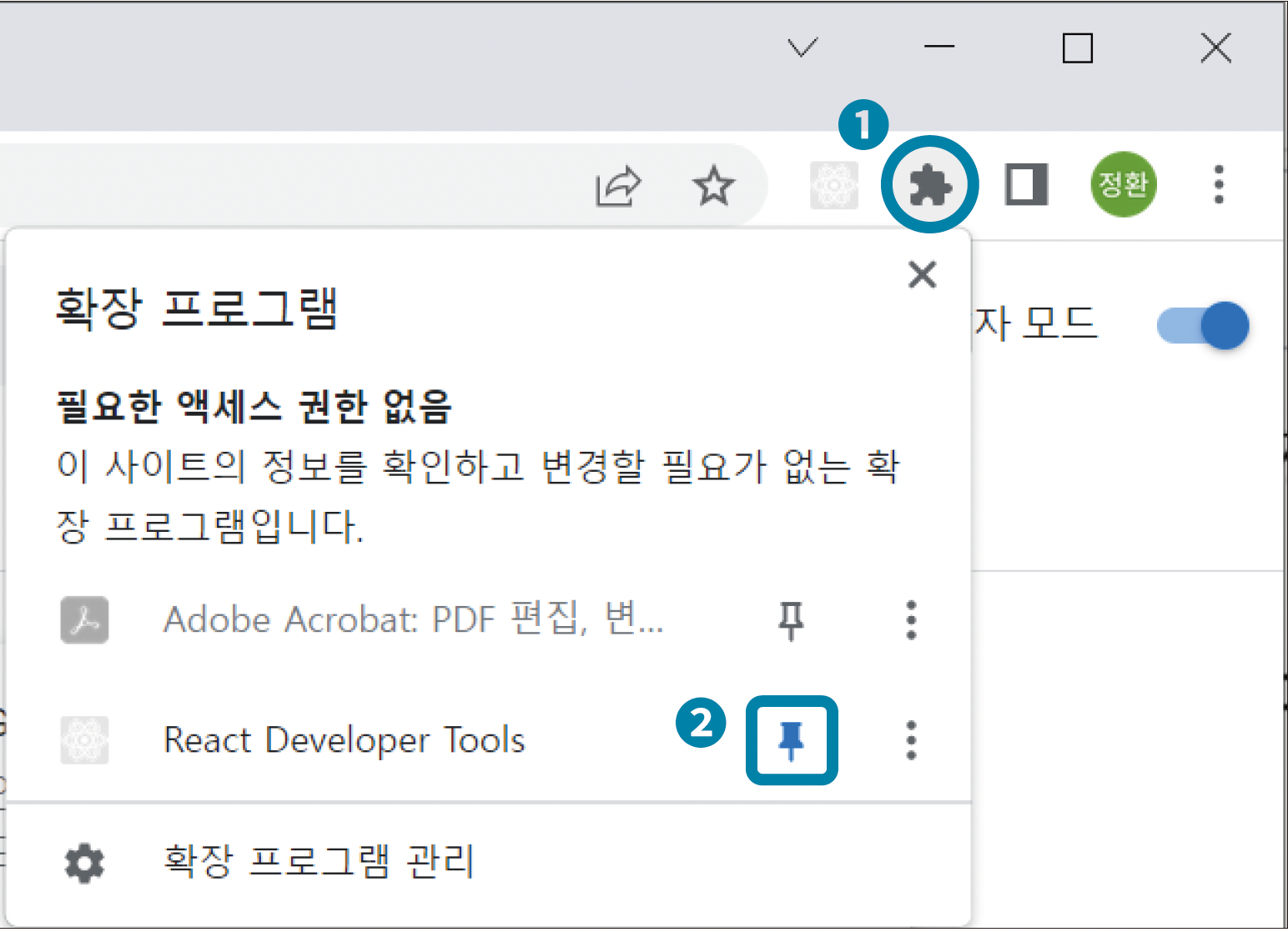 리액트 개발자 도구의 핀 고정하기